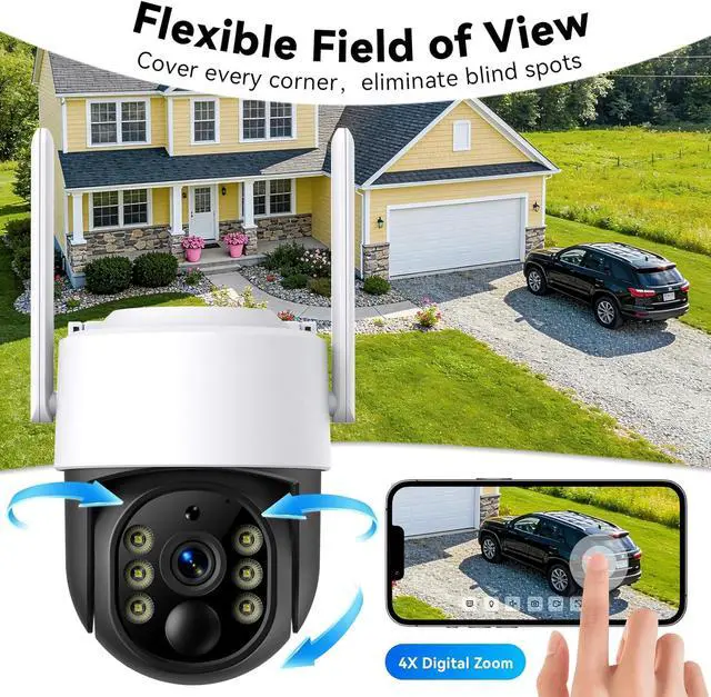 Alt view image 3 of 7 - Chpuss Solar Security Camera Wireless Outdoor, 2K HD Surveillance Solar Powered WiFi Camera, Color Night Vision, PIR Detection, 360° View, 2-Way Talk, Spotlight Siren Alarm (Black & White - 2PACK)