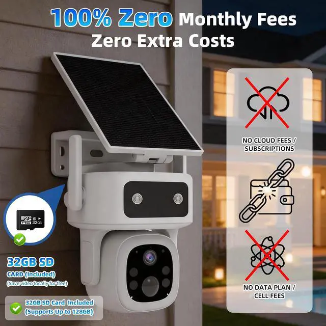 Alt view image 2 of 7 - 2 Pack 4G LTE Cellular Solar Security Camera Outdoor Wireless, Lifetime Free Data & Zero Monthly Fee, No WiFi, 2K PTZ, Color Night Vision, PIR, 2-Way Audio, IP66,
