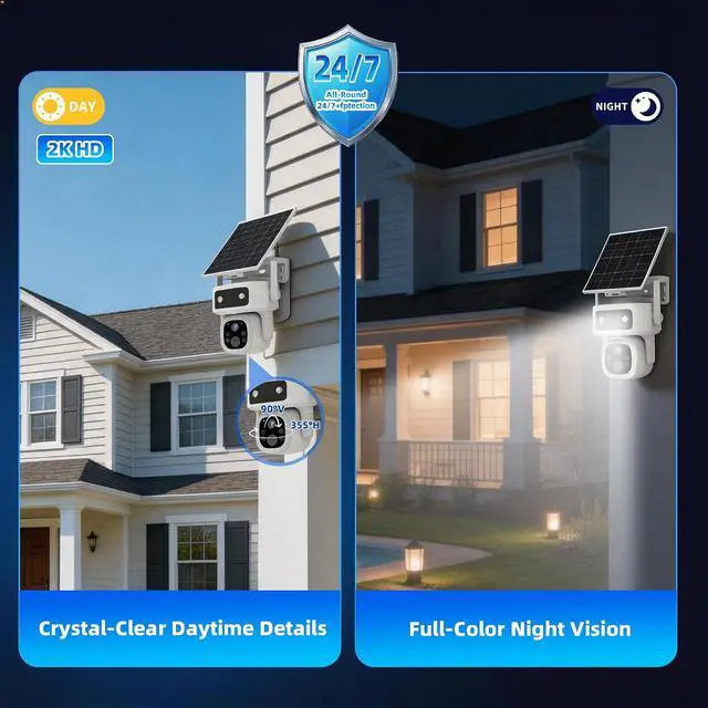 Alt view image 6 of 7 - 2 Pack 4G LTE Cellular Solar Security Camera Outdoor Wireless, Lifetime Free Data & Zero Monthly Fee, No WiFi, 2K PTZ, Color Night Vision, PIR, 2-Way Audio, IP66,