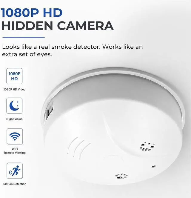 Alt view image 3 of 7 - HD 1080P Camera Smoke Detector, WiFi Mini Small Nanny Cam with Motion Detection, Indoor Wireless Surveillance for Home Security/Office with app