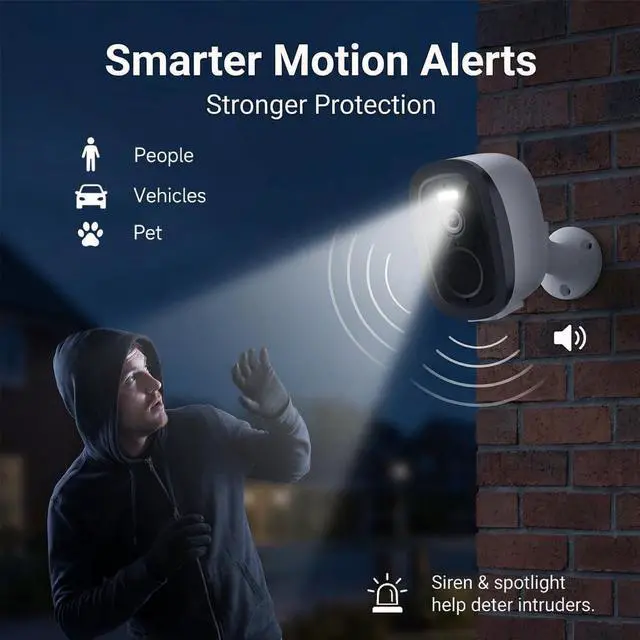 Alt view image 4 of 7 - 2K Security Cameras Wireless Outdoor 2.4G&5G WiFi, 4Pack Indoor Cameras for Home Security with AI Motion Detection & Siren,Color Night Vision, 2-Way Talk, Waterproof,Cloud/SDWorks w/Alexa