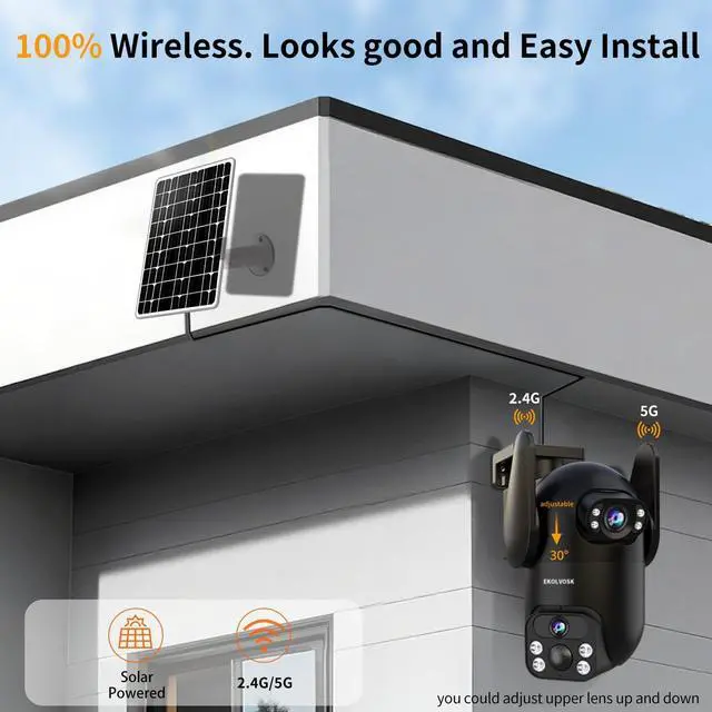 Alt view image 2 of 7 - Security Cameras Outdoor Wireless WiFi,5G/2.4G Cameras for Home Security Solar Power with Dual Lens,Motion Detection,Night Vision,2-Way Audio,Weather Proof,