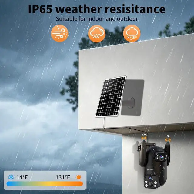 Alt view image 7 of 7 - Security Cameras Outdoor Wireless WiFi,5G/2.4G Cameras for Home Security Solar Power with Dual Lens,Motion Detection,Night Vision,2-Way Audio,Weather Proof,