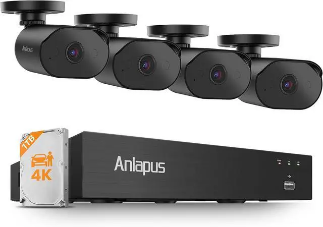 Main image of Anlapus 4K 8MP Home Security Camera System, 8 Channel H.265+ DVR with 1TB HDD, 4 x Wired CCTV Cameras Outdoor Indoor, AI Human Vehicle Detection, Audio Recording, 80ft Night Vision, Remote Access