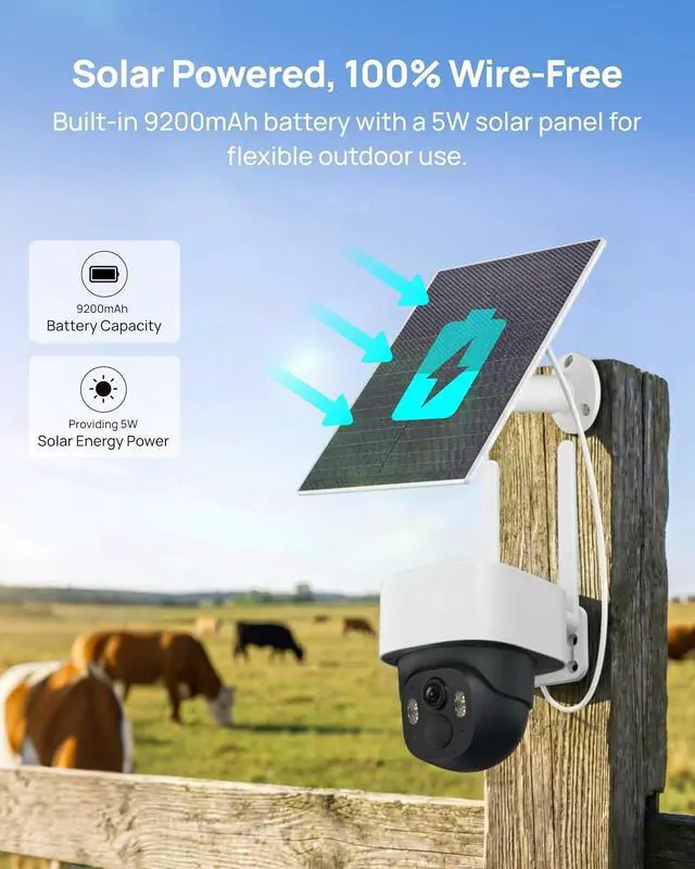 Alt view image 3 of 7 - Aurumbach 4G LTE Cellular Solar Security Camera Wireless Outdoor, No WiFi Solar Powered Cameras, 4MP PTZ 360° View, Motion Tracking, Color Night Vision, AI Detection, Built-in eSIM