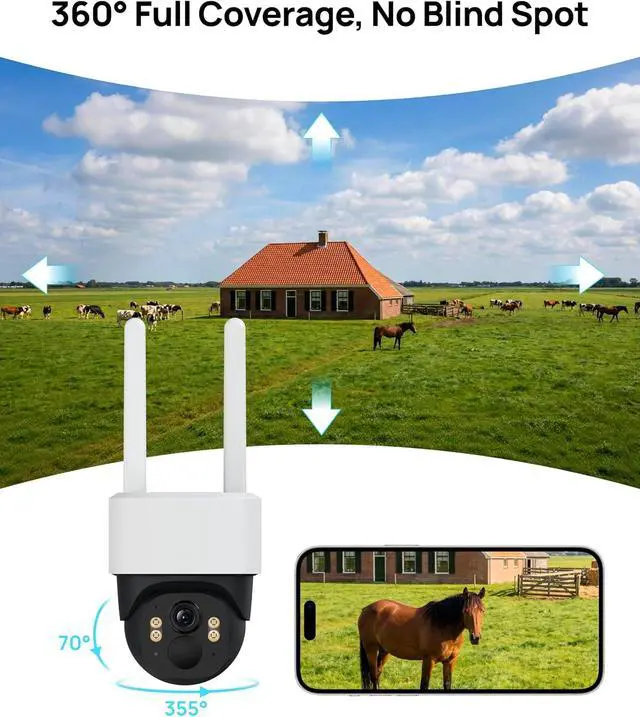 Alt view image 5 of 7 - Aurumbach 4G LTE Cellular Solar Security Camera Wireless Outdoor, No WiFi Solar Powered Cameras, 4MP PTZ 360° View, Motion Tracking, Color Night Vision, AI Detection, Built-in eSIM
