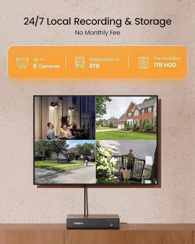 Alt view image 5 of 7 - Anlapus 4K Home Security Camera System Outdoor Indoor, H.265+ 8CH CCTV DVR with AI Human Vehicle Detection, 4 x Wired Surveillance Dome Camera, 80ft Night Vision, Audio Recording, Remote Access