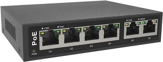 Alt view image 3 of 3 - 110W 4CH Full Gigabit Unmanaged PoE Switch Support IEEE 802.3 af/at PoE Standard, Plug-and-Play, 30W Max Power Per Port,POE4CH-110W