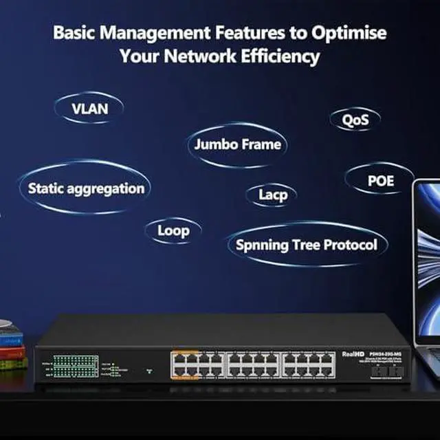 Alt view image 4 of 7 - 24 Port 2.5Gb PoE+ Managed Ethernet Network Switch 24 PoE+ Port @500W, PoE++ Port 1-4 Up to 90W Each