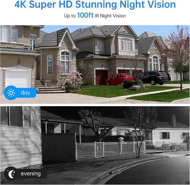 Alt view image 7 of 7 - 4K Security Camera System, 4pcs 2K PoE Wired Turret Cameras with Human Detection and 2 Way Talk, Color Night Vision, 8MP 4CH NVR with 1TB Hard Drive for 24/7 Local Recording, No Subscription (4 CAM)