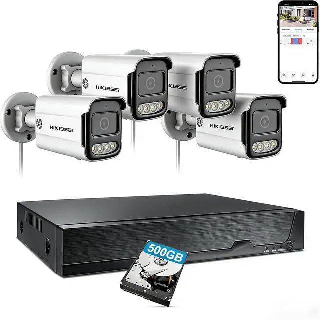 Main image of 8CH 5MP Home Security Camera System, 4 x PoE IP Cameras with Person Detection, 500GB HDD for 24/7 Recording, Two-Way Audio,100ft Night Vision, IP66 Weatherproof, No Monthly Fees