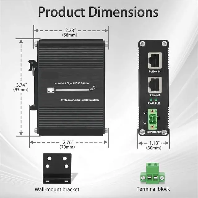 Alt view image 3 of 5 - Ethernet PoE Splitter RJ45 Switching Gigabit Industrial Network Switches 802.3bt ++ Output Voltage 36DC