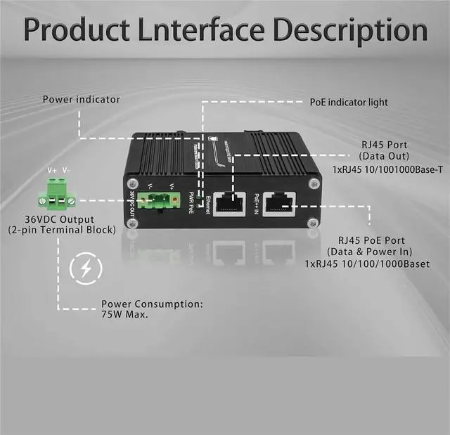 Alt view image 5 of 5 - Ethernet PoE Splitter RJ45 Switching Gigabit Industrial Network Switches 802.3bt ++ Output Voltage 36DC