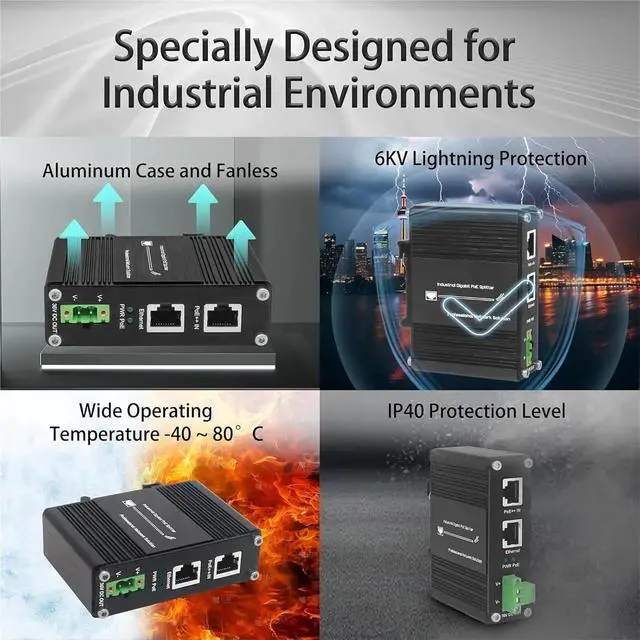 Alt view image 4 of 5 - Ethernet PoE Splitter RJ45 Switching Gigabit Industrial Network Switches 802.3bt ++ Output Voltage 36DC