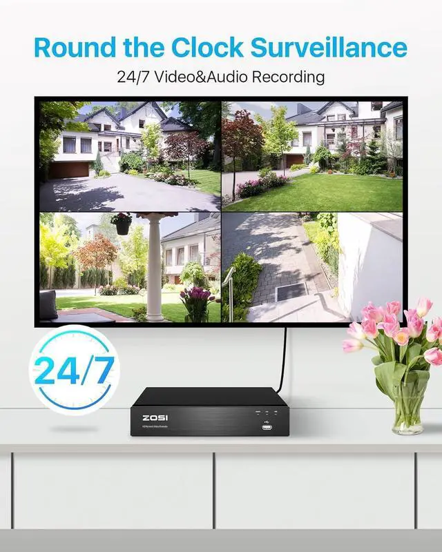 Alt view image 7 of 7 - ZOSI 4K Ultra HD 4K Security CCTV Cameras Systems, 8CH H.265+ Surveillance Video Recorder with 2TB Hard Drive, 4 x 8MP IP66 Metal Bullet Surveillance Cameras, Night Vision, Motion Detection