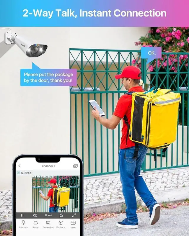 Alt view image 6 of 7 - ZOSI 4K Ultra HD 4K Security CCTV Cameras Systems, 8CH H.265+ Surveillance Video Recorder with 2TB Hard Drive, 4 x 8MP IP66 Metal Bullet Surveillance Cameras, Night Vision, Motion Detection