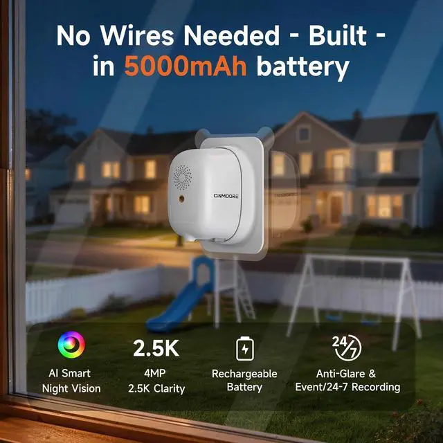 Alt view image 2 of 7 - 4MP 2.5K Wireless Window Camera, Rechargeable Indoor HD Home Security Camera, 2.4GHz WiFi, Full Color Night Vision, AI Motion Detection, Anti-Glare, No Wiring, Static Cling Mount No Residue
