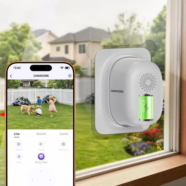 Main image of 4MP 2.5K Wireless Window Camera, Rechargeable Indoor HD Home Security Camera, 2.4GHz WiFi, Full Color Night Vision, AI Motion Detection, Anti-Glare, No Wiring, Static Cling Mount No Residue