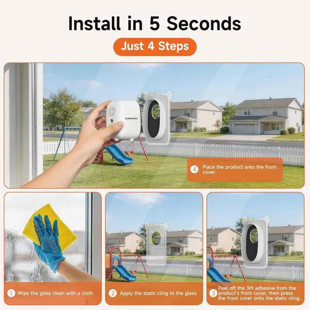 Alt view image 4 of 7 - 4MP 2.5K Wireless Window Camera, Rechargeable Indoor HD Home Security Camera, 2.4GHz WiFi, Full Color Night Vision, AI Motion Detection, Anti-Glare, No Wiring, Static Cling Mount No Residue