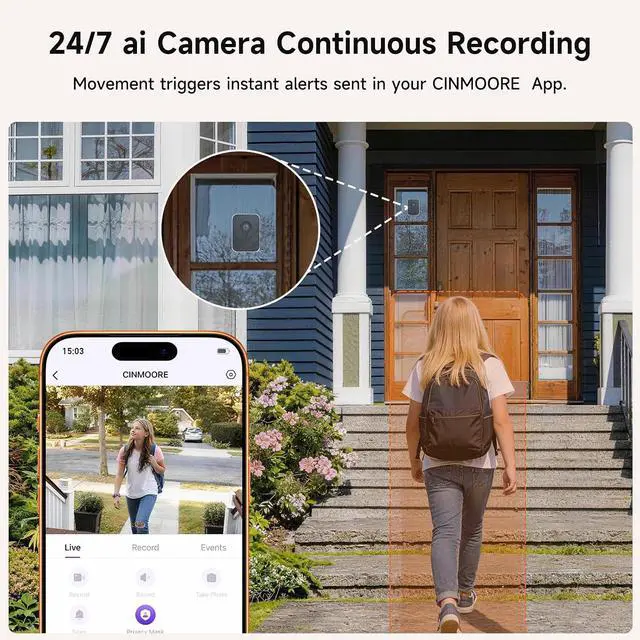 Alt view image 7 of 7 - 4MP 2.5K Wireless Window Camera, Rechargeable Indoor HD Home Security Camera, 2.4GHz WiFi, Full Color Night Vision, AI Motion Detection, Anti-Glare, No Wiring, Static Cling Mount No Residue