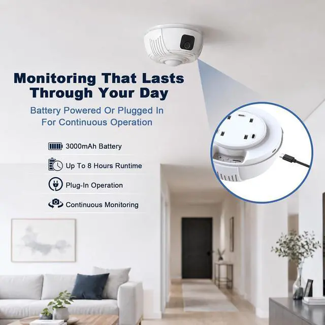 Alt view image 5 of 7 - Smoke Detector Wireless Security Camera with 330° Coverage, 2.4G/5G Wi-Fi