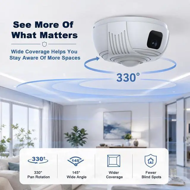 Alt view image 3 of 7 - Smoke Detector Wireless Security Camera with 330° Coverage, 2.4G/5G Wi-Fi