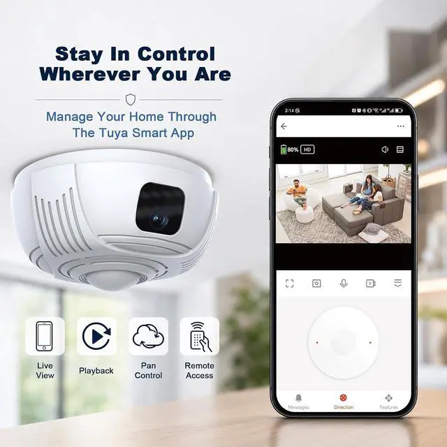 Alt view image 6 of 7 - Smoke Detector Wireless Security Camera with 330° Coverage, 2.4G/5G Wi-Fi