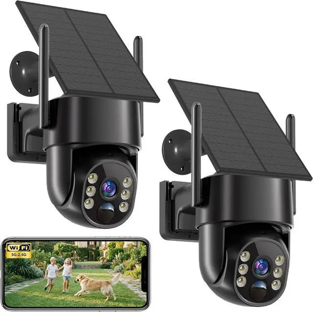 Main image of 2K Security Cameras Wireless Outdoor, 5G & 2.4 WiFi Cameras for Home Security Solar/Battery Powered with Solar Panel, 360° PTZ Human Detection, Color Night Vision, Works with Alexa(2 Pack)