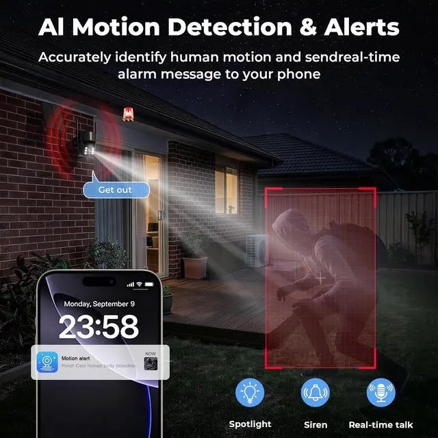 Alt view image 5 of 7 - 2K Security Cameras Wireless Outdoor, 5G & 2.4 WiFi Cameras for Home Security Solar/Battery Powered with Solar Panel, 360° PTZ Human Detection, Color Night Vision, Works with Alexa(2 Pack)
