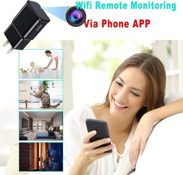 Alt view image 2 of 7 - Hidden Spy Camera, USB Charger Design, 1080P HD, Motion Detection, Loop Recording, WiFi, Indoor Home Security Nanny Cam, Black
