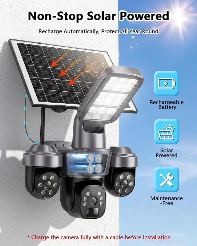 Alt view image 2 of 7 - KEPEAK Floodlight Camera, Wireless Security Camera Outdoor Pan/Tilt, WiFi Cameras, 360° Panoramic View, Color Night Vision