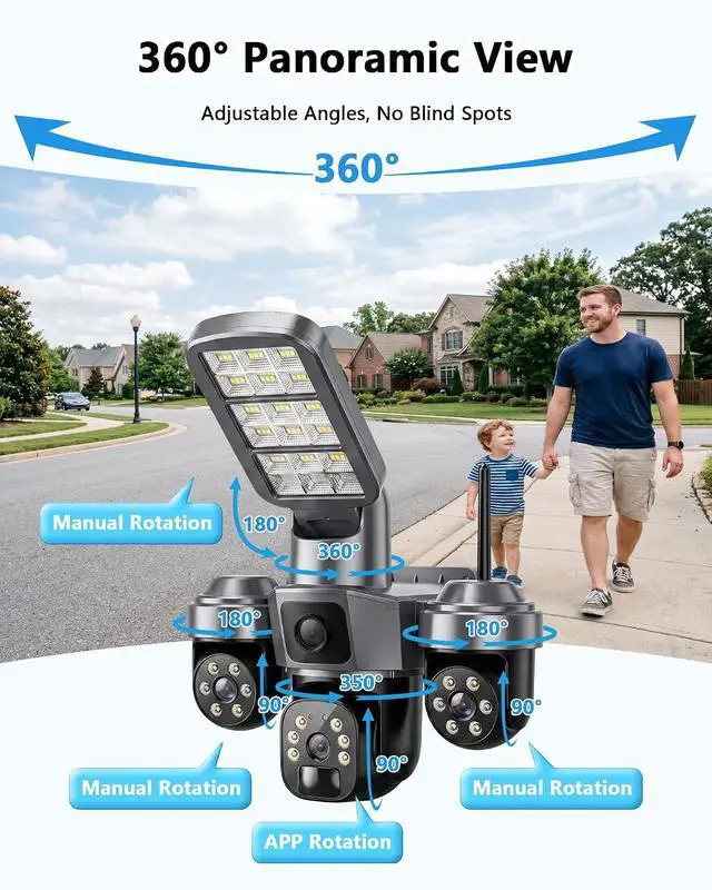 Alt view image 3 of 7 - KEPEAK Floodlight Camera, Wireless Security Camera Outdoor Pan/Tilt, WiFi Cameras, 360° Panoramic View, Color Night Vision