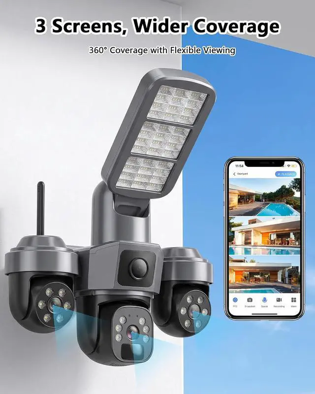 Alt view image 4 of 7 - KEPEAK Floodlight Camera, Wireless Security Camera Outdoor Pan/Tilt, WiFi Cameras, 360° Panoramic View, Color Night Vision