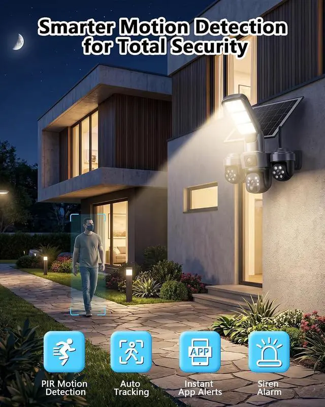Alt view image 5 of 7 - KEPEAK Floodlight Camera, Wireless Security Camera Outdoor Pan/Tilt, WiFi Cameras, 360° Panoramic View, Color Night Vision
