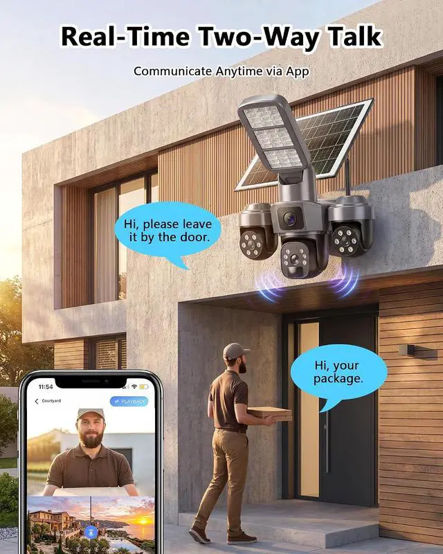 Alt view image 7 of 7 - KEPEAK Floodlight Camera, Wireless Security Camera Outdoor Pan/Tilt, WiFi Cameras, 360° Panoramic View, Color Night Vision