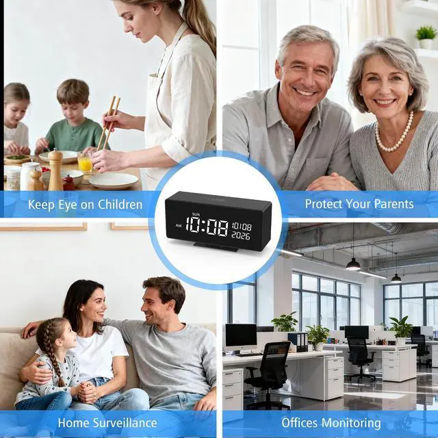 Alt view image 7 of 7 - Clock Camera, 1080P Full HD, Security Camera, with Night Vision, Bluetooth ConnectionAI Motion Detection Alarm, Local & Cloud Storage, Nanny Camera for Indoor Home Security