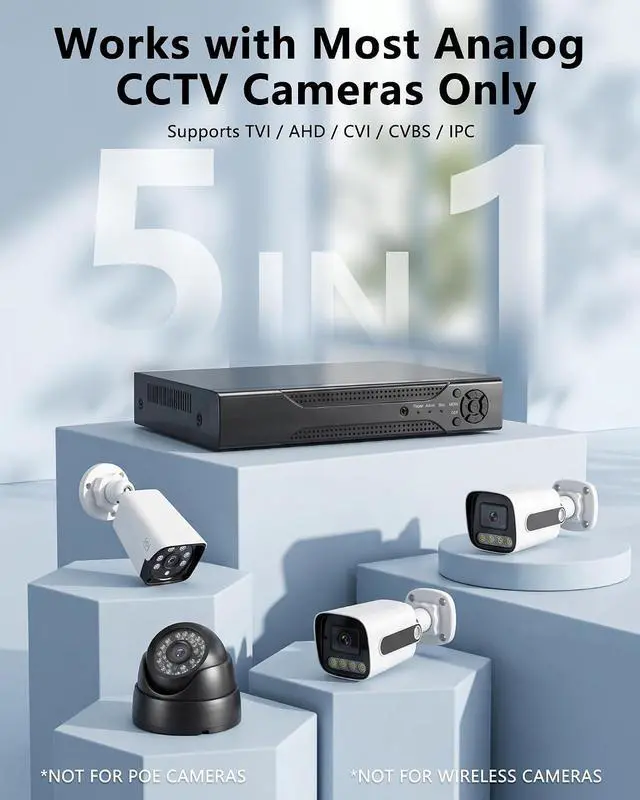Alt view image 4 of 7 - KEPEAK 8CH 1080P H.265+ Security DVR Recorder for Wired CCTV Surveillance Cameras, 5-in-1 Hybrid AHD/TVI/CVI/CVBS/IP, HDMI/VGA Output, Remote Access (No Hard Drive)