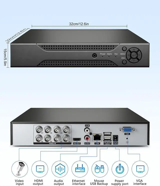 Alt view image 6 of 7 - KEPEAK 8CH 1080P H.265+ Security DVR Recorder for Wired CCTV Surveillance Cameras, 5-in-1 Hybrid AHD/TVI/CVI/CVBS/IP, HDMI/VGA Output, Remote Access (No Hard Drive)