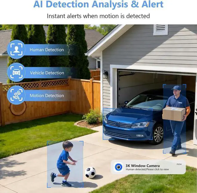 Alt view image 5 of 7 - 3K 5MP Window Camera for Home Security Indoor Magnetic Mount, 2Pack No Drill 5GHz&2.4GHz WiFi 6, Outdoor Monitoring Through Glass, Full Color Night Vision, 24/7 AI Smart Detection Recording