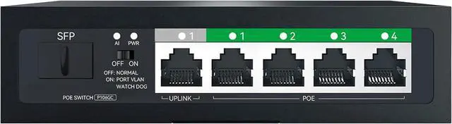 Alt view image 2 of 3 - P106GC 4-Port PoE+ Unmanaged Switch, PoE, 4-Port GbE RJ45 Uplink & 1 SFP Uplink, 60W Budget, IEEE 802.3af/at, VLAN & AI Watch Dog Mode, for IP Cameras and Office Networks