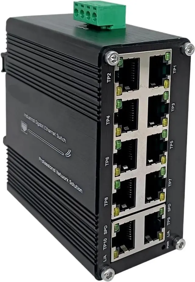 Main image of Mini Industrial 10 Ports Gigabit Ethernet Switch 10/100/1000Mbps Network IP40 Aluminium Case DIN-Rail Installation(10 Port PoE Switch)