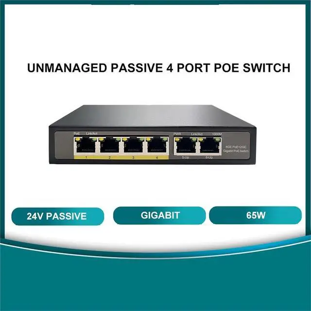 Alt view image 2 of 5 - Unmanaged Non-Standard 24v Passive Gigabit 4 Port PoE Switch with 2X 1 G Uplink for AP(External 65w)
