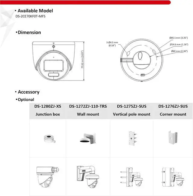Alt view image 4 of 4 - DS-2CE70KF0T-MFS, 3K Color-Vu Audio Fixed Turret Camera Wired CCTV Coax Analog Camera for Coax Analog DVR System, 65ft IR Night Vision, 2.8mm Wide Angle Lens, Built-in Mic, 4 in 1 TVI/AHD/CVI/CVBS