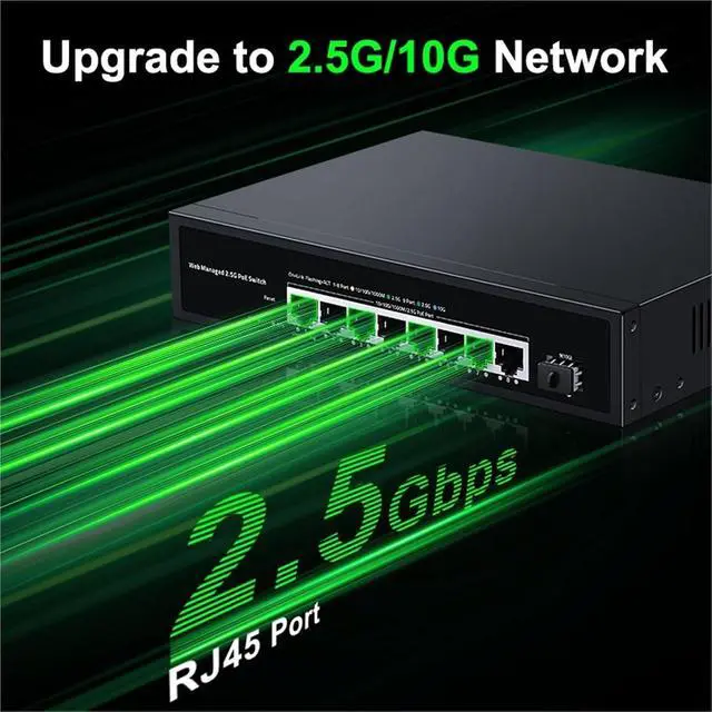 Alt view image 3 of 6 - 2.5Gb Web Managed PoE Switch Smart 8 Port .5GBASE-T with 10G SFP+,100W IEEE802.3af/at POE