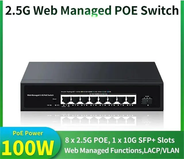 Alt view image 2 of 6 - 2.5Gb Web Managed PoE Switch Smart 8 Port .5GBASE-T with 10G SFP+,100W IEEE802.3af/at POE
