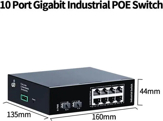 Alt view image 2 of 2 - Industrial Din Rail Switch Gigabit Ethernet 10 Port Gigabit Industrial POE Switch 1000Base-T DIN Rail Wall Mounted Network Ethernet Switcher DC48-55V IEEE 802.3af/at