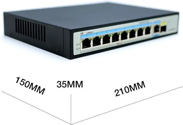 Alt view image 2 of 6 - S1510-8F1T1S-P 10-Port 10/100M PoE Unmanaged Ethernet Switches - Full Duplex LAN Hub for Enterprise, Business, Home, Office, NAS, AP, PoE Surveillance Camera (Built-in 120W, Metal, Plug&Play)
