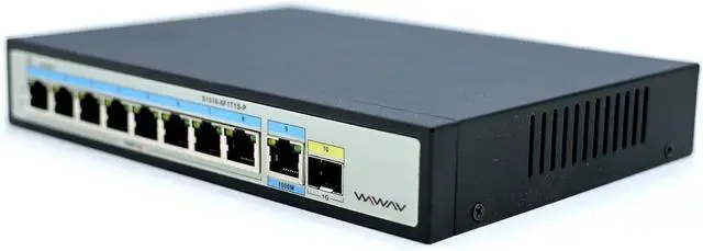 Alt view image 6 of 6 - S1510-8F1T1S-P 10-Port 10/100M PoE Unmanaged Ethernet Switches - Full Duplex LAN Hub for Enterprise, Business, Home, Office, NAS, AP, PoE Surveillance Camera (Built-in 120W, Metal, Plug&Play)