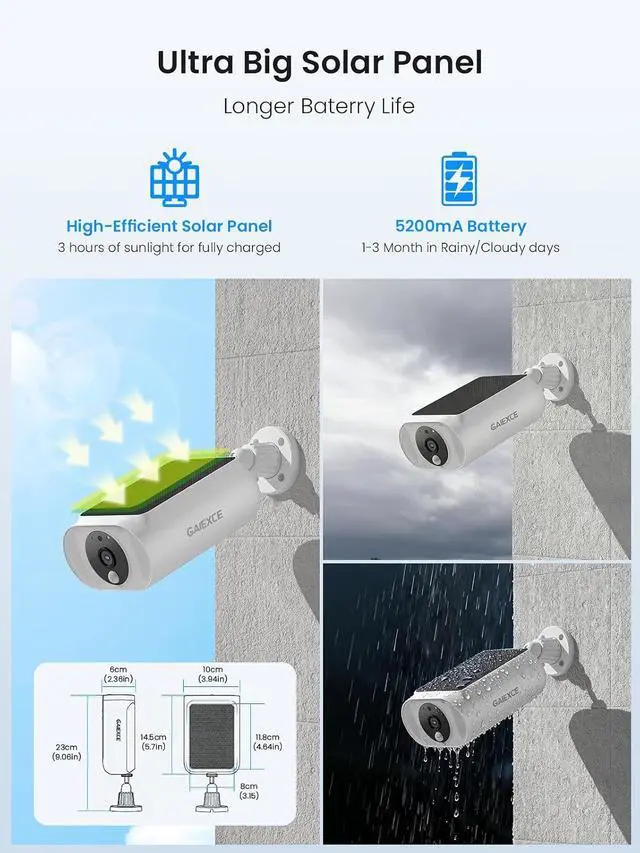 Alt view image 3 of 7 - Solar Security Cameras Wireless Outdoor 4 Cam Kit Expadable to 10H, No Subscription Cameras for Home Security System, 64G Local Storage, 2.4G &5G WiFi, 2K Color Night Vision Two-Way Audio IP66