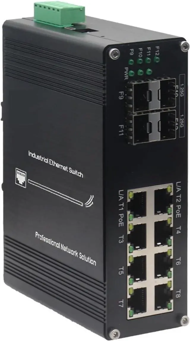 Main image of Industrial Din Rail Switch Gigabit Ethernet Industrial 8-Port Gigabit Ethernet Switch with 4 SFP,12 Ports 10/100/1000Mbps RJ45 Switch,Fiber Network Switch(Non-PoE)